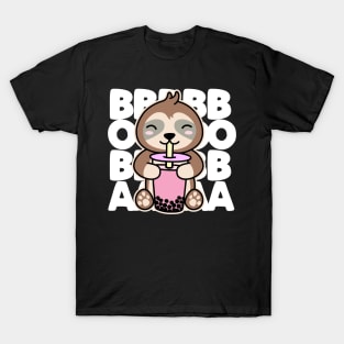 Sloth Drinking Boba Cute Kawaii Bubble Tea Dark T-Shirt